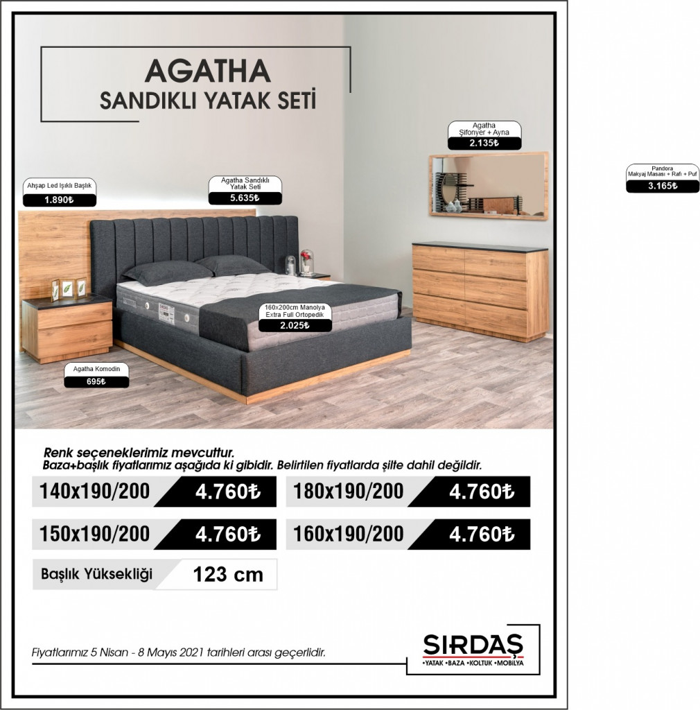 Agatha Sandıklı Yatak Seti Sırdaş Mobilya