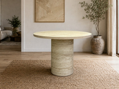 Traverten Silindir Ayaklı Yemek Masası