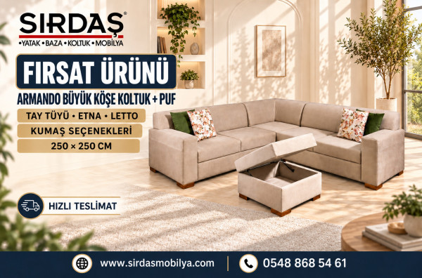 F̲ı̲r̲s̲a̲t̲ ̲Ü̲r̲ü̲n̲ü̲ Armando Büyük Köşe Koltuk + Puf